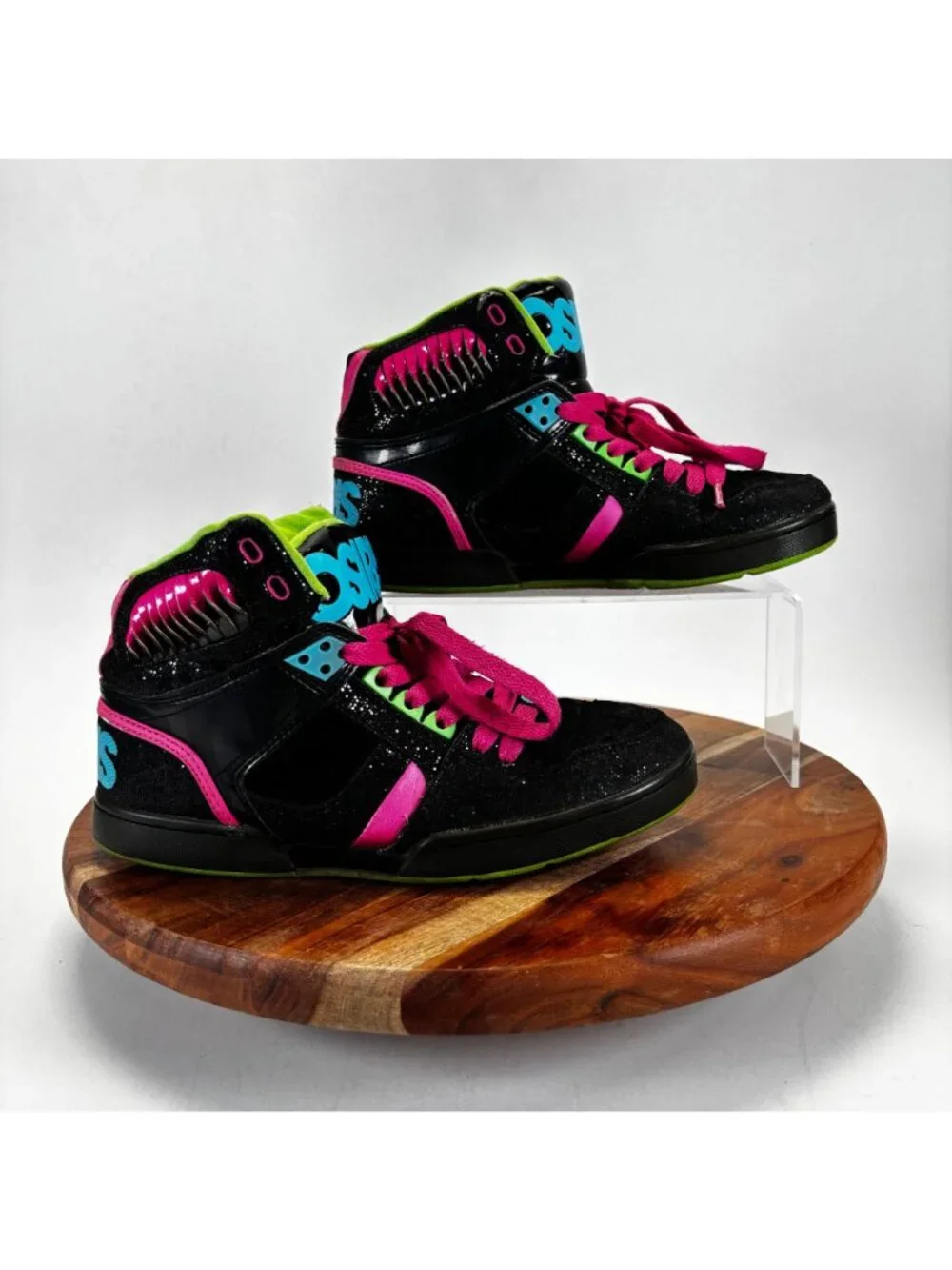 Osiris NYC 83 Womens Size 9 High-Top Sneakers Vintage Black Pink Green Shoes